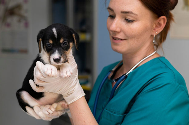 IMage of veterinarian holding a dog