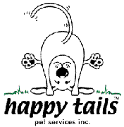 Happy Tails Pet Services logo is a dog wagging his tail